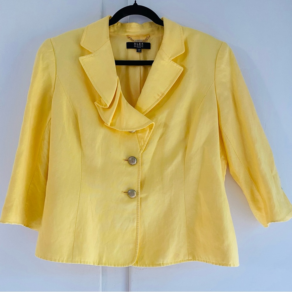Alex Marie Yellow Ruffle Collar Blazer